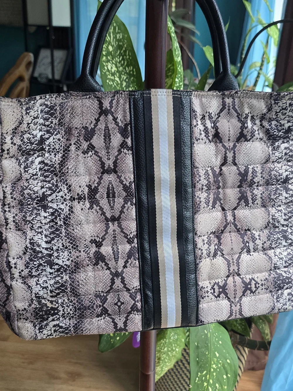Think Royln Snake-Print Quilted Tote Bag in Blush and Black